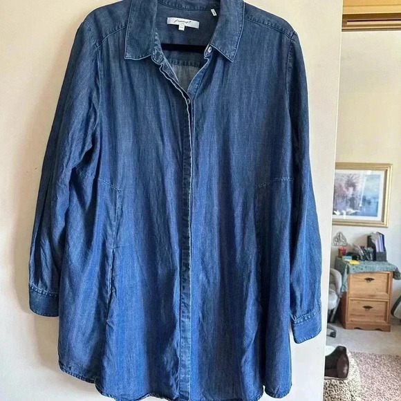 Long Sleeve Foxcroft Denim Shirt with Pockets - Picture 3 of 9